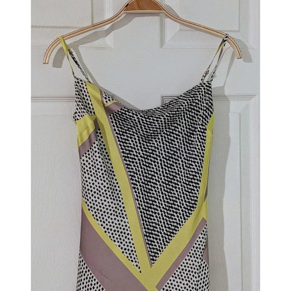 EXPRESS Geometric Print Cowl Neck‎ Slip Maxi Dress Green Black White XXS NWOT - Picture 3 of 8